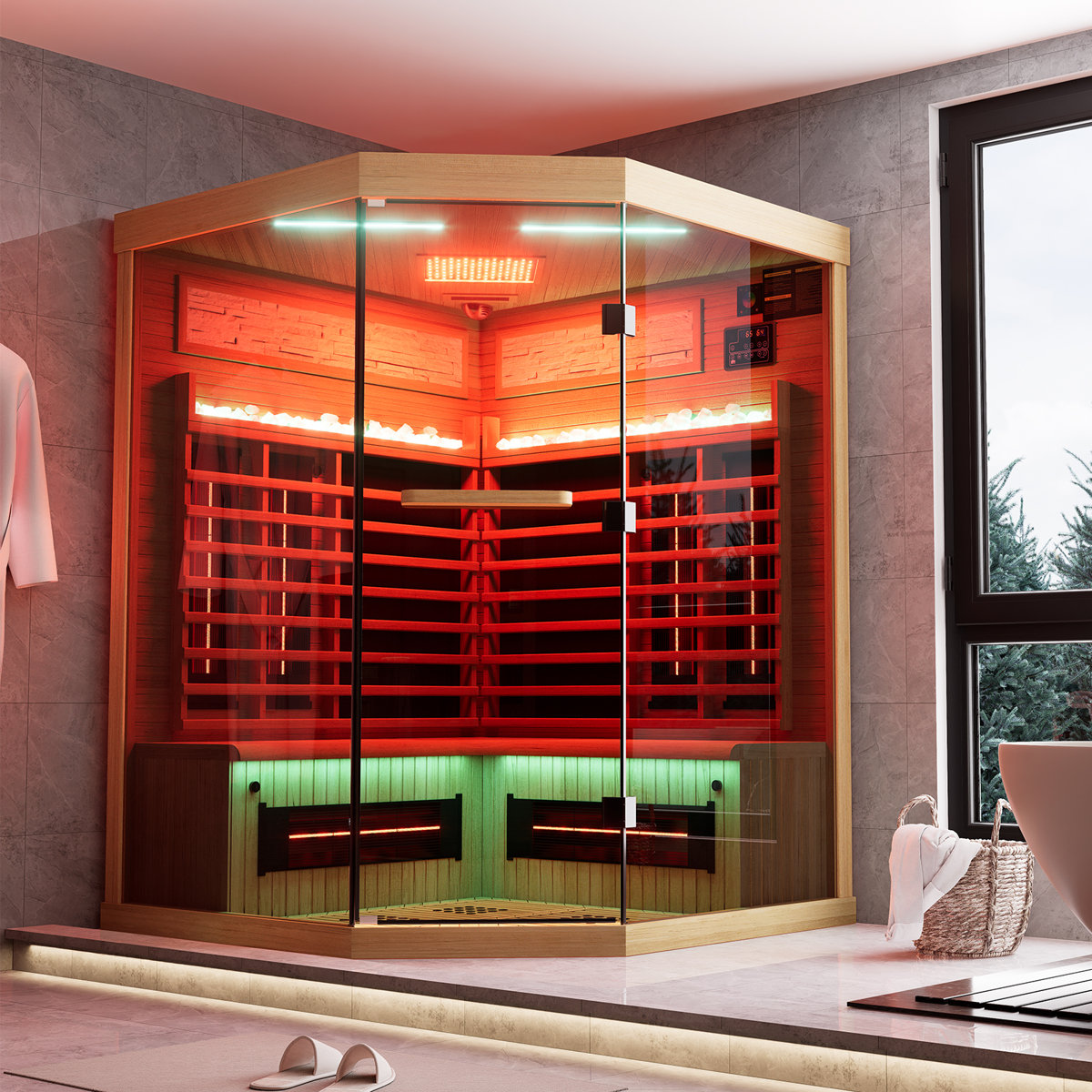 Image showcasing Meissalivve Full Spectrum Infrared Sauna,4 Person Home Sauna,Wooden ...